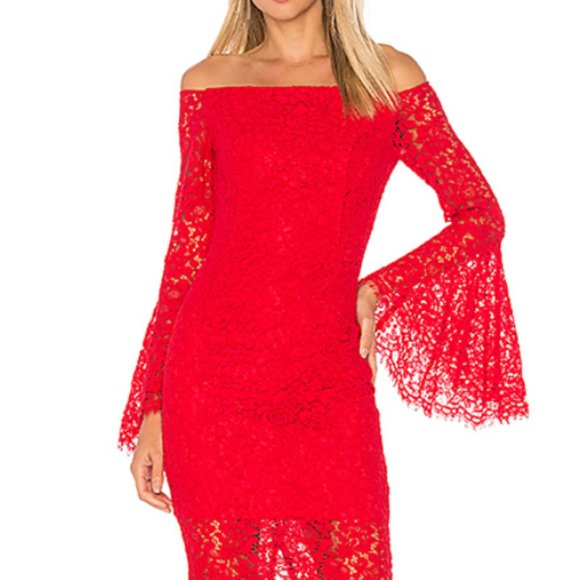 NEW REVOLVE Bardot Solange Red Lace Dress S - Picture 5 of 7